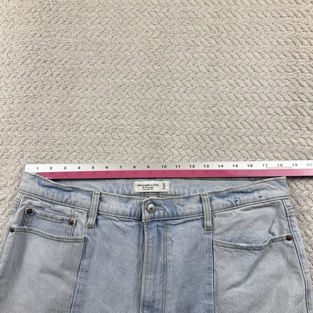 Abercrombie & Fitch The 90's Straight Ultra High Rise Jeans 33/16 Panel Frayed - Picture 3 of 13